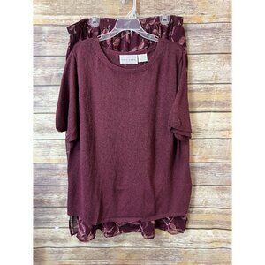 Silk Lore Sweater Knit Top and‎ Skirt Set 2X Purple Burgundy Short Sleeve